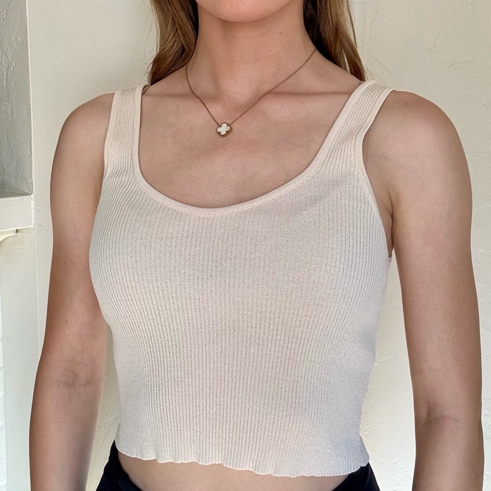 LA Hearts Cream Ribbed Tank Top